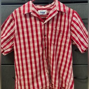 VINTAGE Hoku Palaka Hawaiian Shirt MADE IN HAWAII USA Aloha Red Plaid